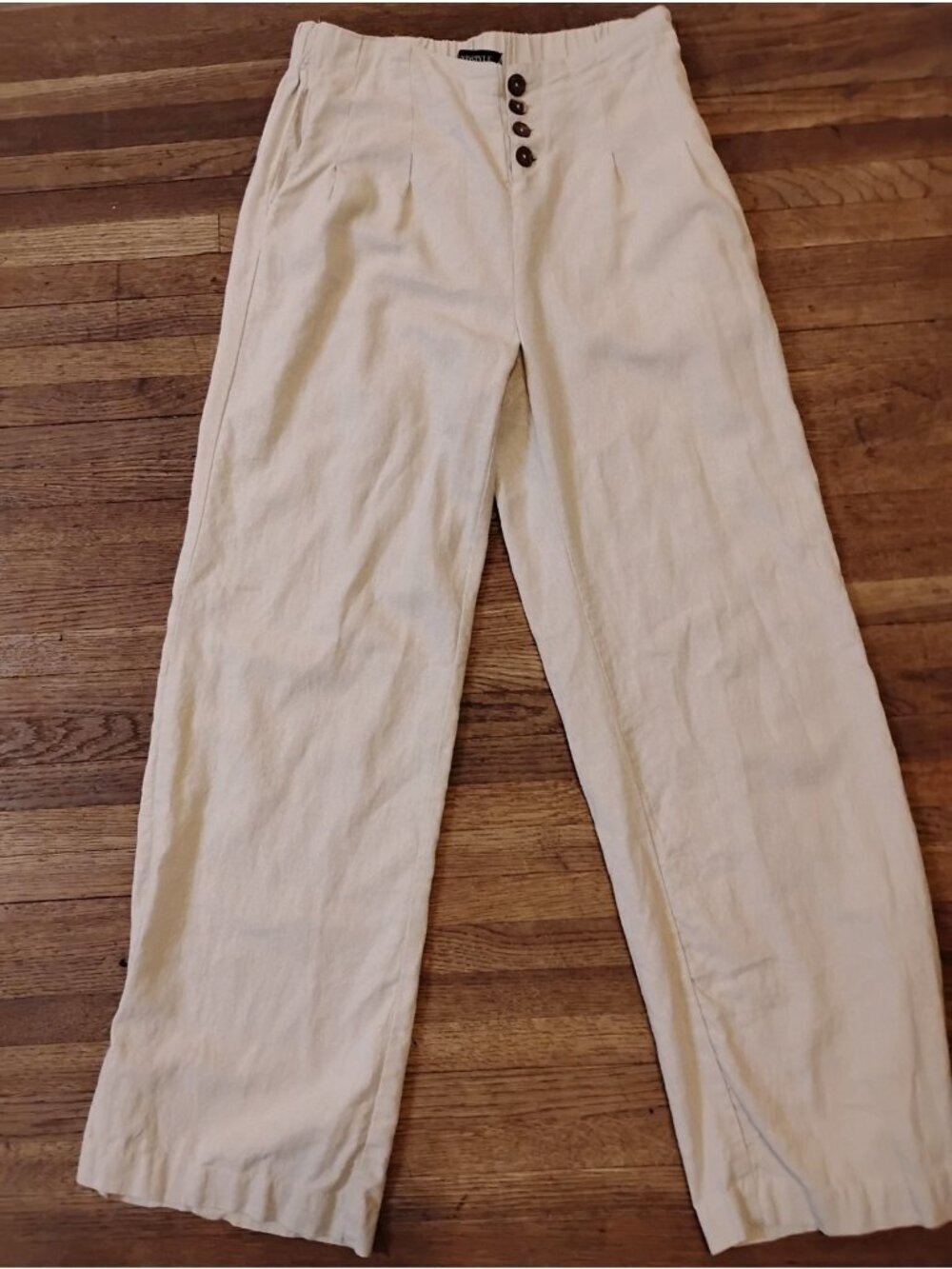 Womens Wide Leg Linen Blend Pants Pleated Button Fly Mid-Rise 90s Retro Size 6